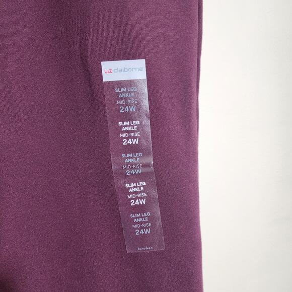 Liz Claiborne NWT Emma maroon mid-rise slim leg ankle pants woman's size 24W - Picture 11 of 13
